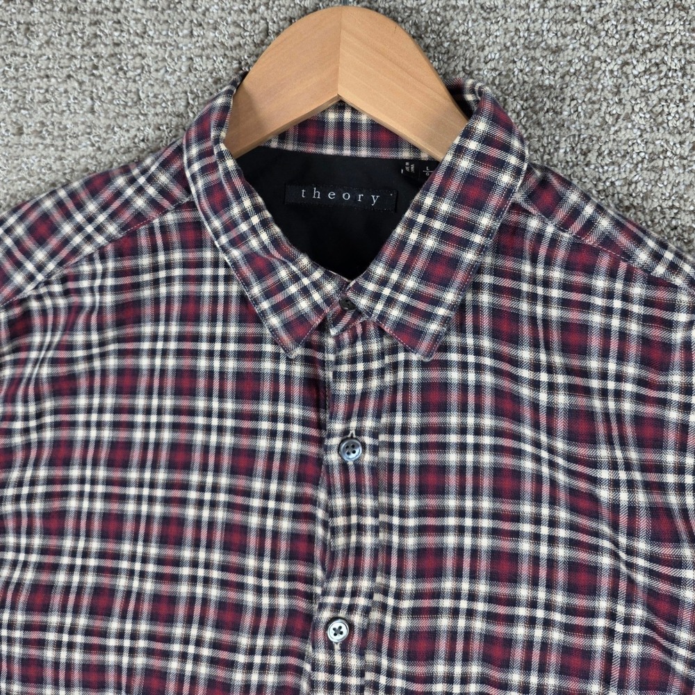 Theory Zack PS Plaid Flannel Button Down Shirt Mens Large Red Blue